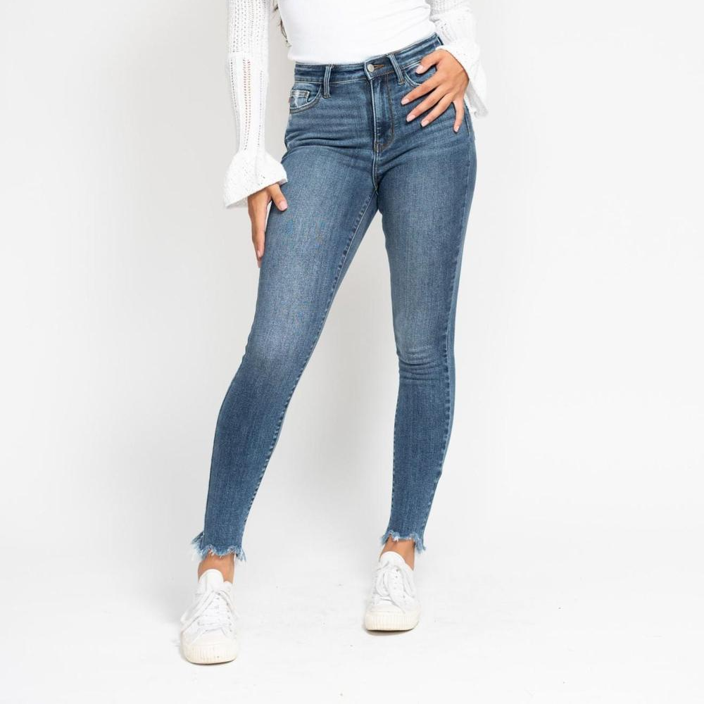 Judy Blue High Waist Destroy & Shark Bite Hem Skinny Denim Jeans 82491