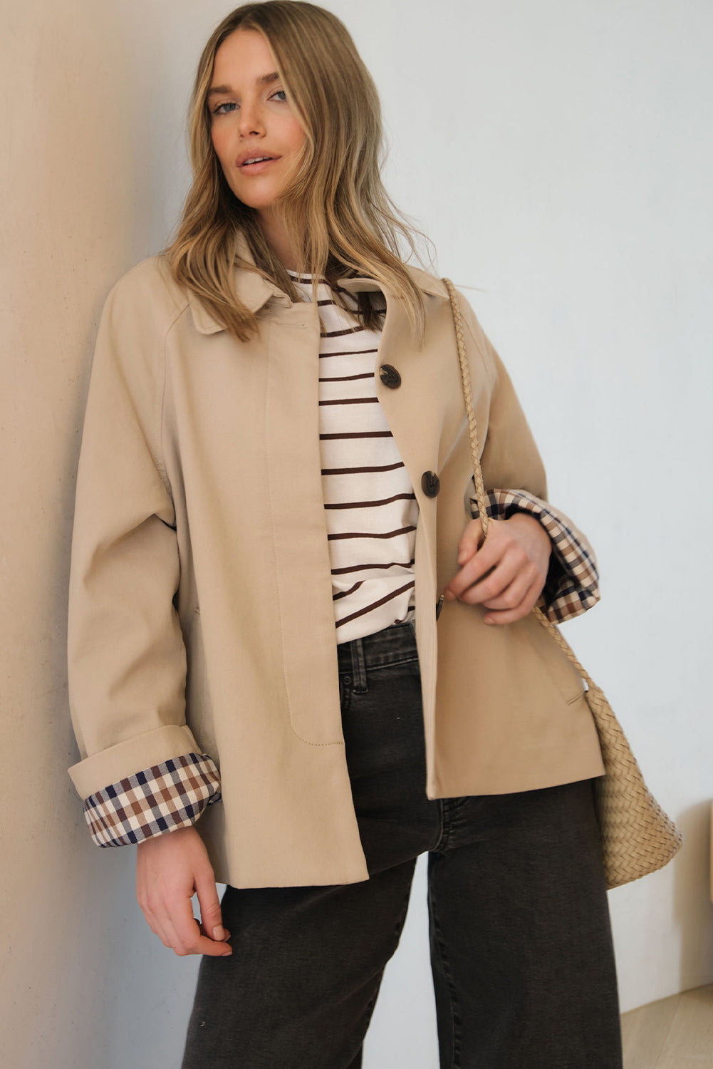 Parchment Plaid Lined Collar Trench